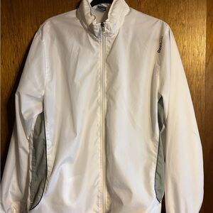 Reebok Men's White Windbreaker Jacket with Gray Panels